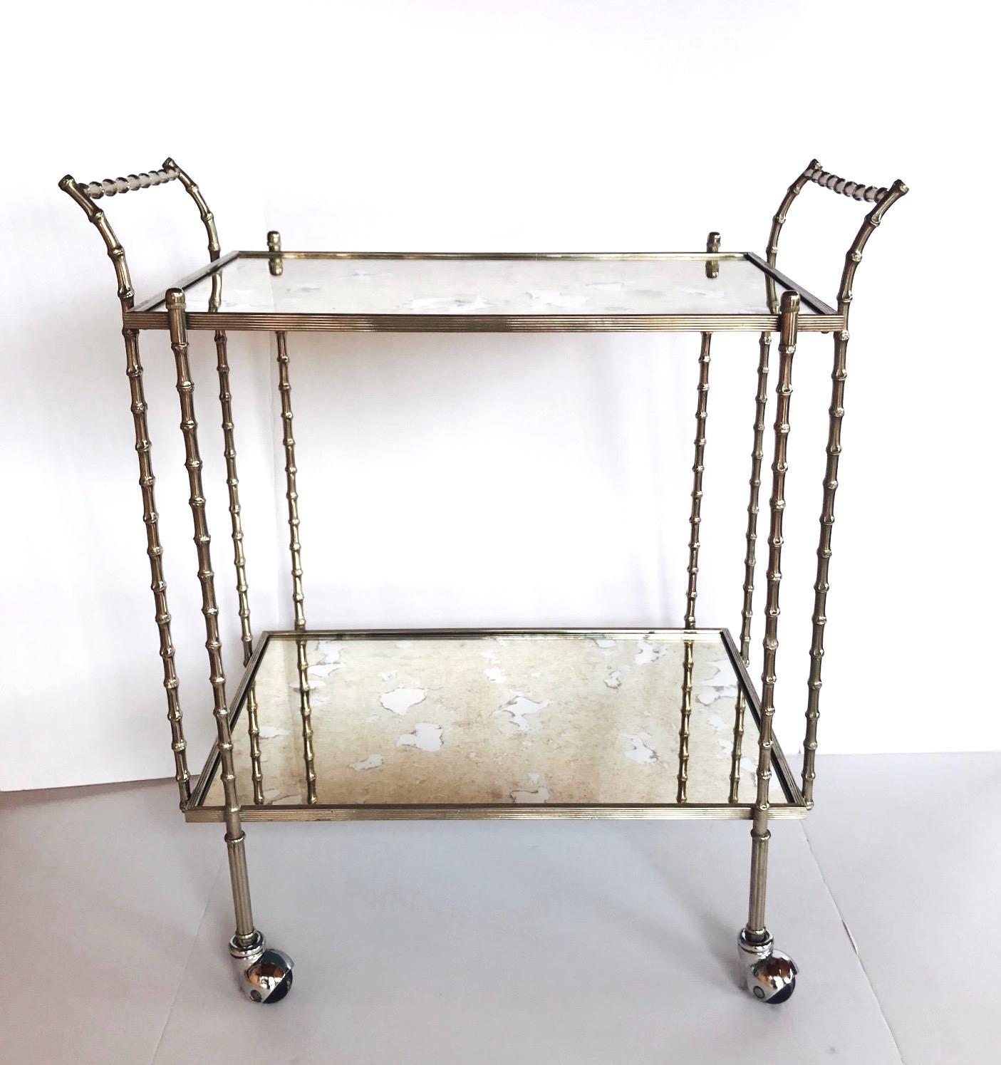 French Hollywood Regency Nickeled Brass Bar Cart by Maison Baguès, 1960s