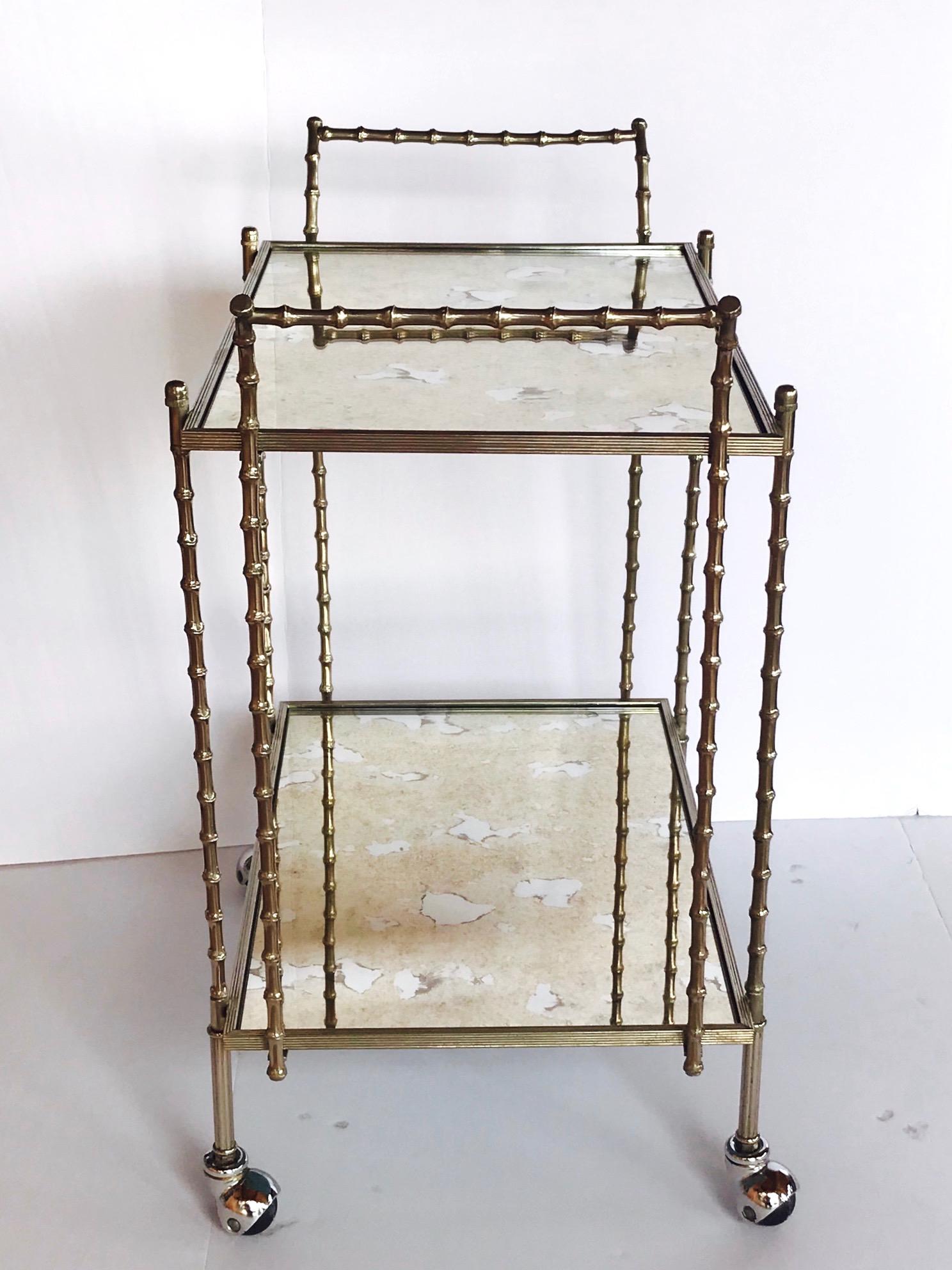 Hollywood Regency Nickeled Brass Bar Cart by Maison Baguès, 1960s In Good Condition In Fort Lauderdale, FL