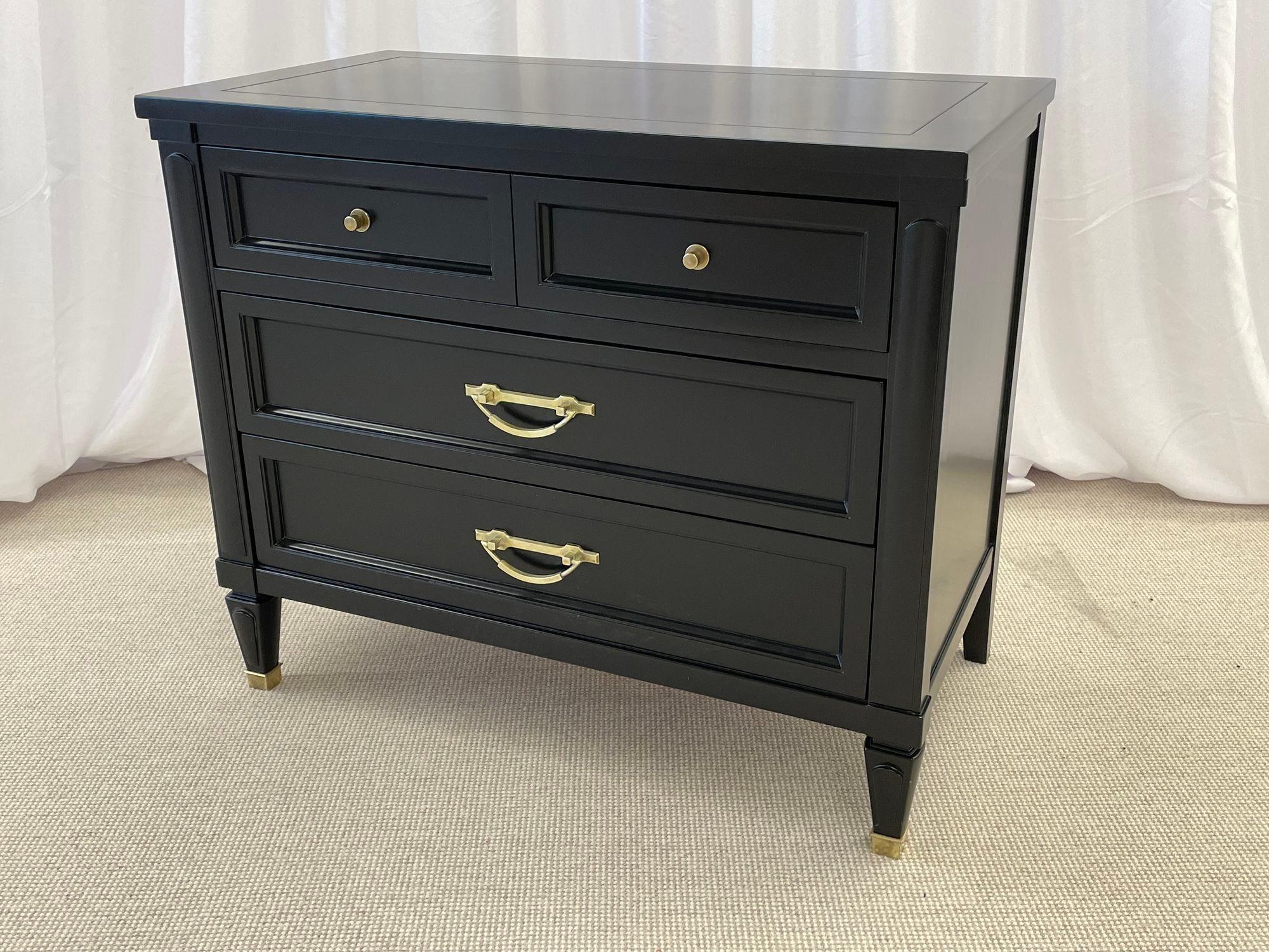 Hollywood Regency Nightstand, Bedside Table or End Table, Ebony, Bronze Mounts In Good Condition In Stamford, CT