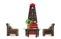 Hollywood Regency Obelisk Cabinet Finished in Red Lacquer & Gold Leaf circa 1960