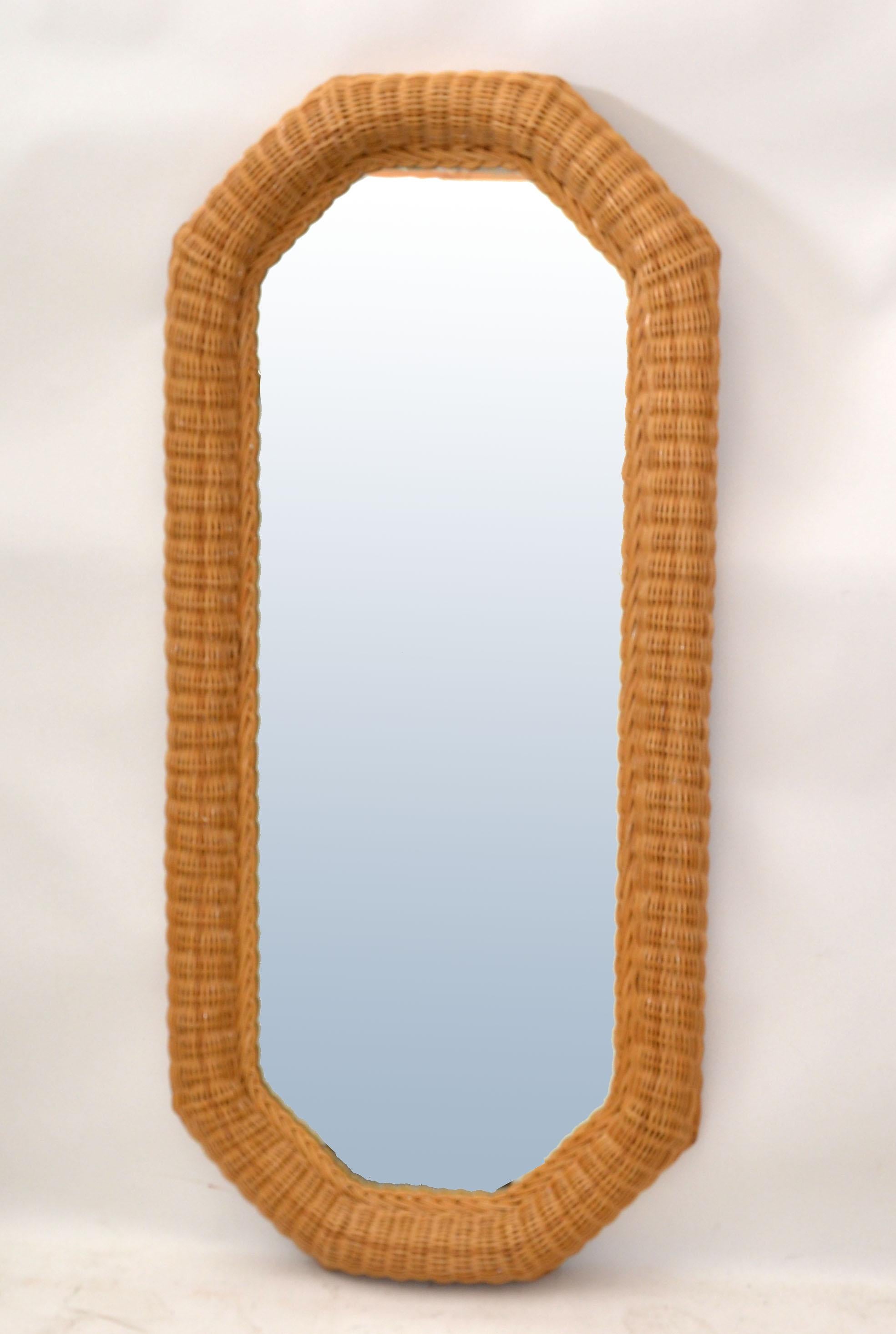 1950s octagonal wall or dresser mirror made out of bamboo Bohemian. 
American craftsmanship in its best.
Mirror Size: 14 x 40 inches.
Can be used as single wall mirror or combined with a dresser.