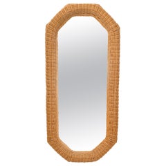 Hollywood Regency Octagonal Bamboo & Wicker Wall Mirror 1950 Boho Chic