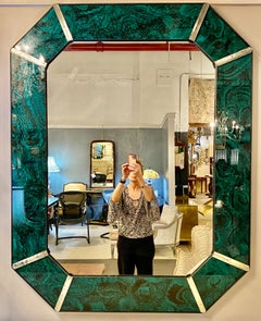 Hollywood Regency Octagonal Wall Mirrors Antiqued Malachite Style