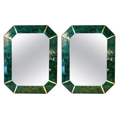 Hollywood Regency Octagonal Wall Mirrors Antiqued Malachite Style