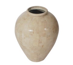 Hollywood Regency Off-White Tessellated Stone or Marble Large Scale Floor Vase