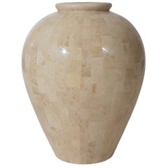 Hollywood Regency Off-White Tessellated Stone or Marble Large Scale Floor Vase