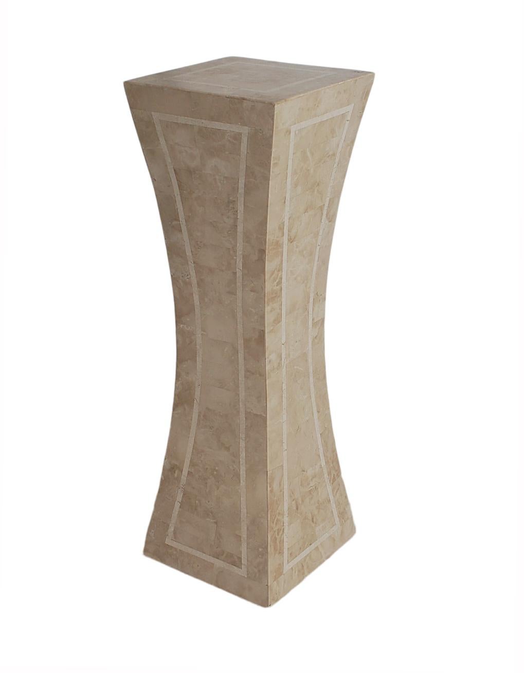 Philippine Hollywood Regency Off-White Tessellated Stone or Marble Tall Display Pedestal