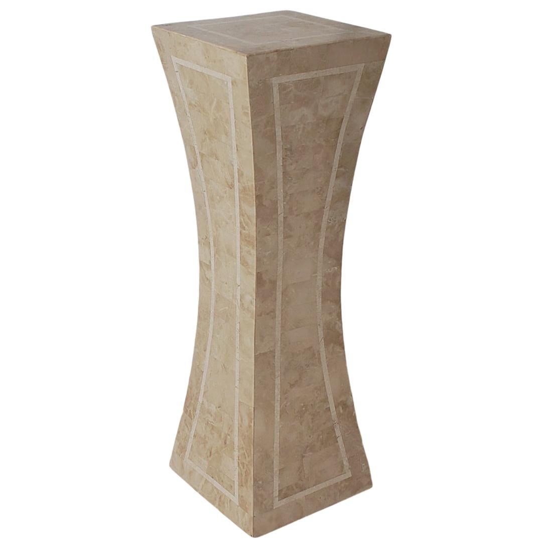 Hollywood Regency Off-White Tessellated Stone or Marble Tall Display Pedestal
