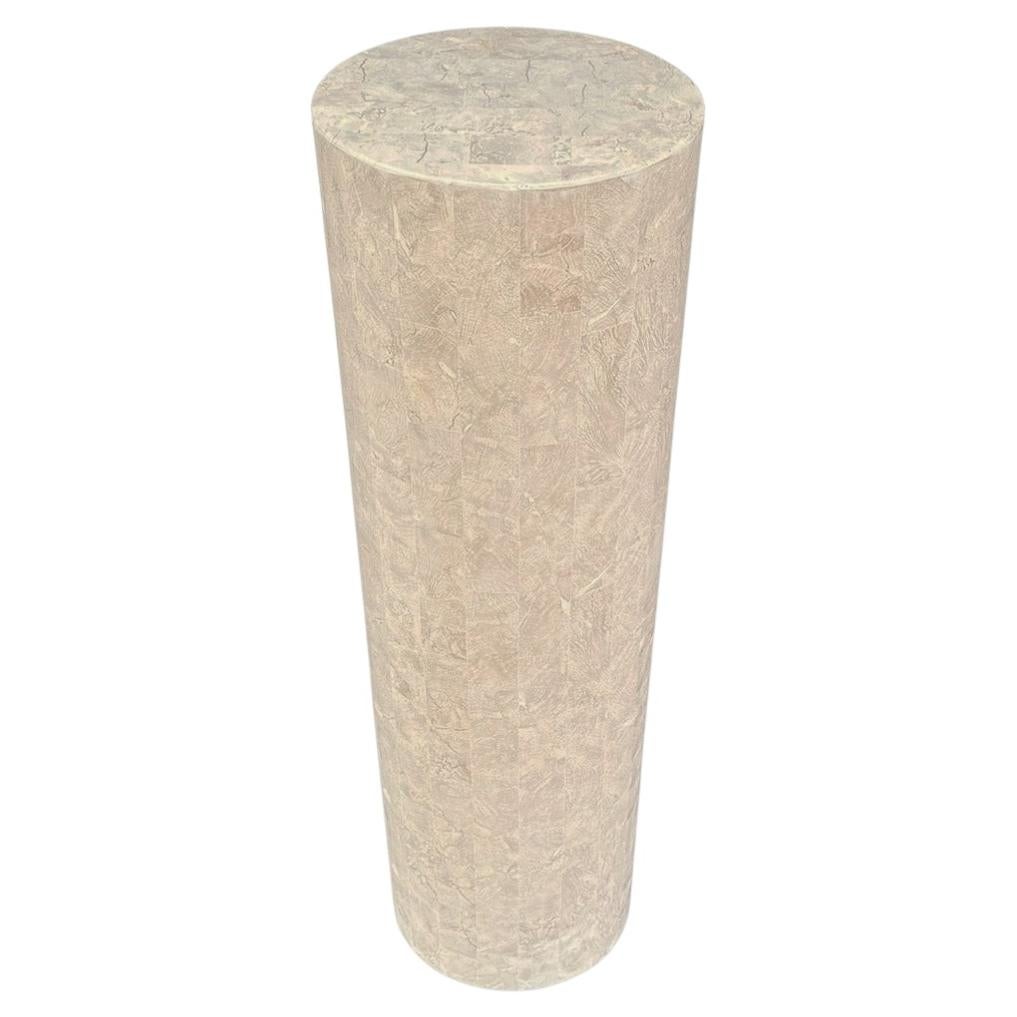 Hollywood Regency Off-White Tessellated Stone or Marble Tall Display Pedestal For Sale