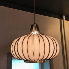 Hollywood Regency Onion Shape Milk Glass Swag Pendant Light