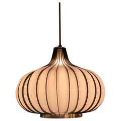 Hollywood Regency Onion Shape Milk Glass Swag Pendant Light