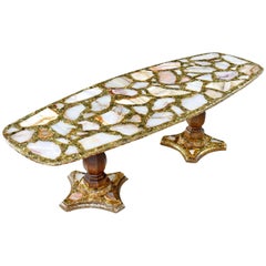 Hollywood Regency Onyx Abalone Shell Gold Glitter Arturo Pani Coffee Table