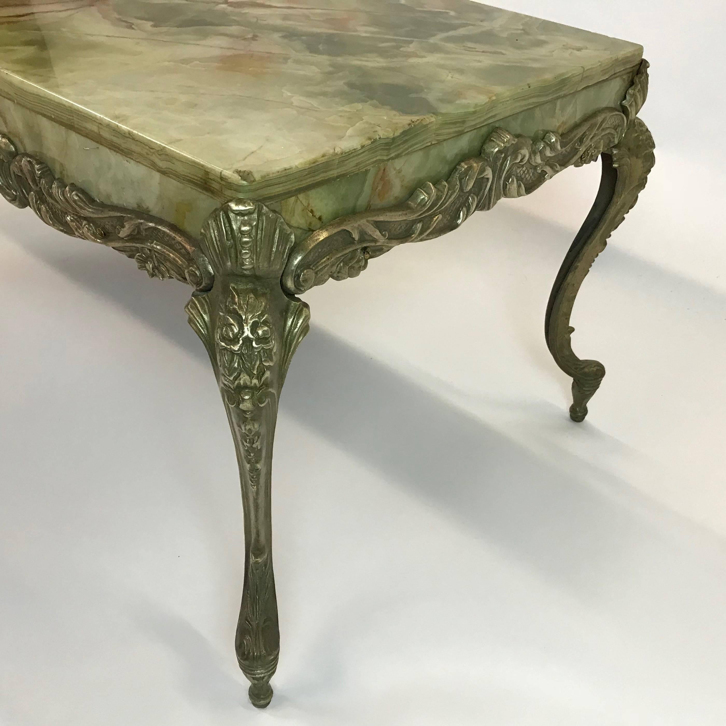 Hollywood Regency Onyx and Cast Bronze Cocktail Table For Sale 1