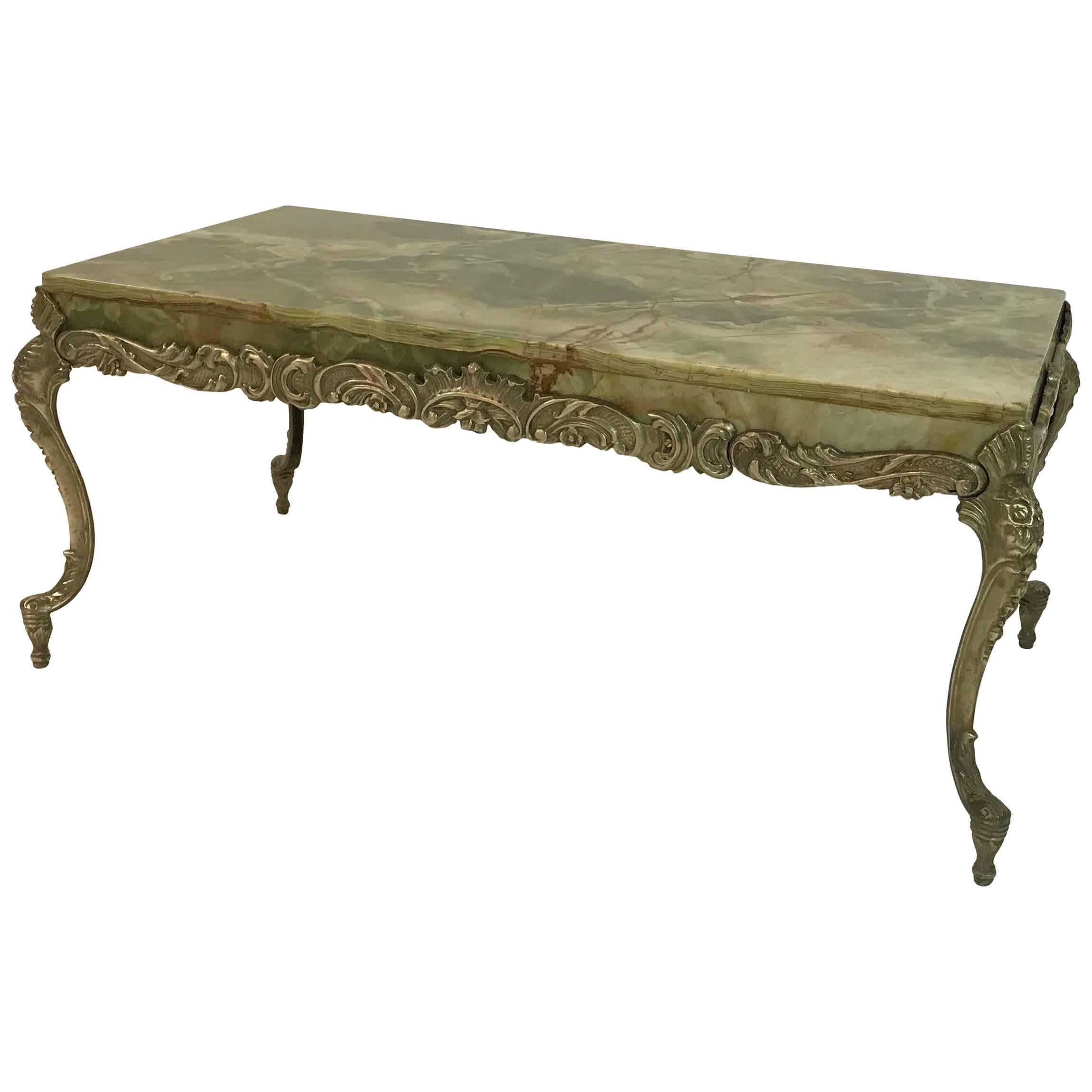 Hollywood Regency Onyx and Cast Bronze Cocktail Table