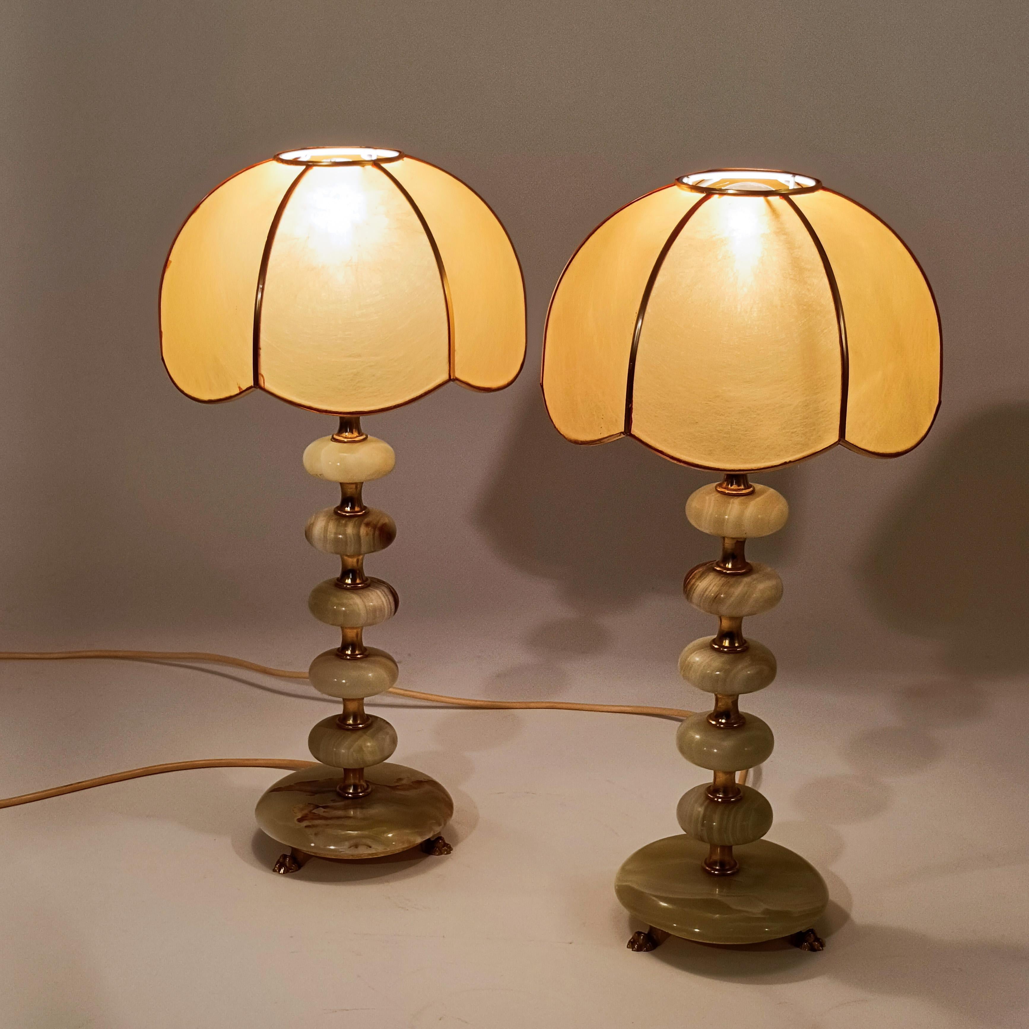 Metà XX secolo Hollywood Regency. Lampade da tavolo in onice di Maison Honoré, Francia, anni '50 in vendita