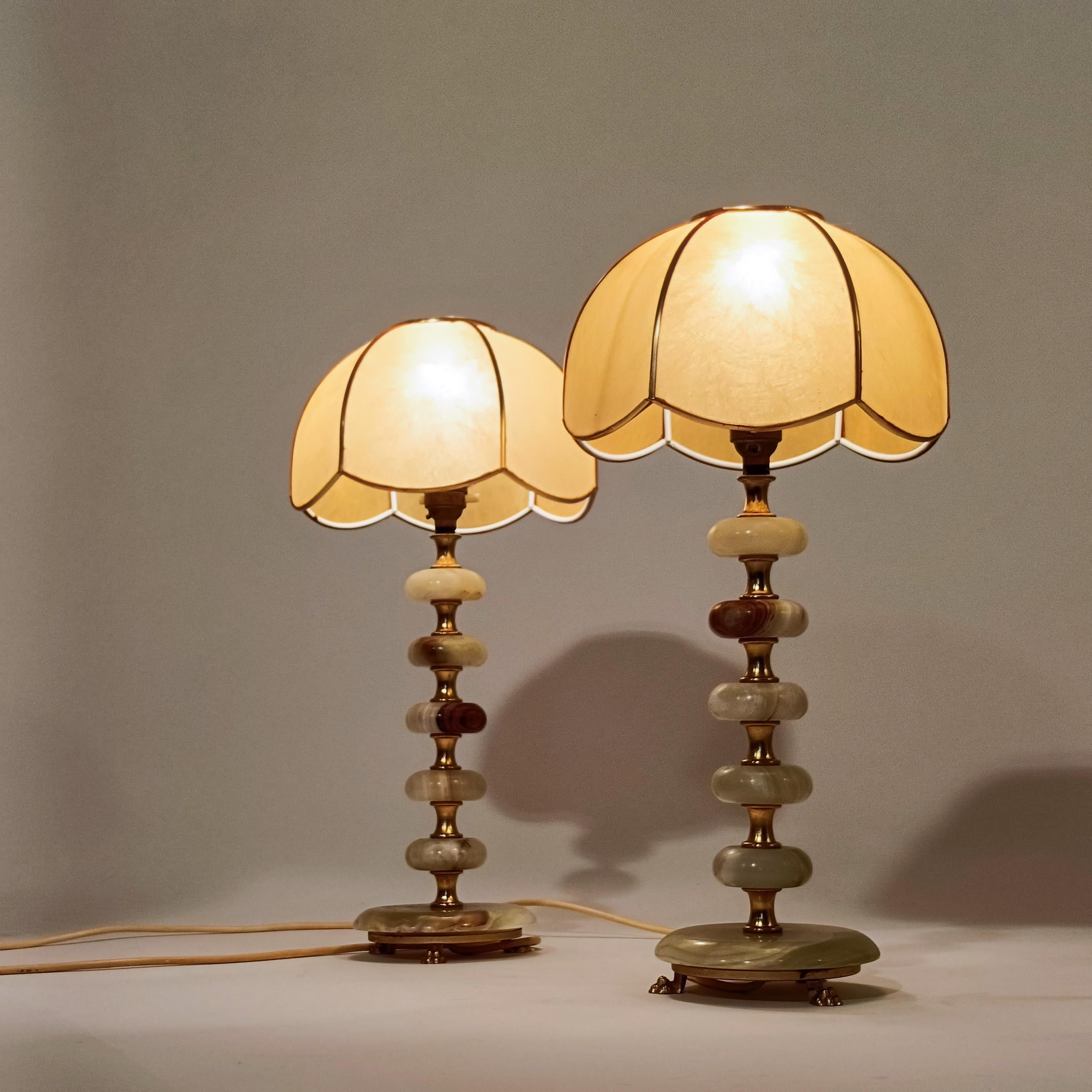 Metallo Hollywood Regency. Lampade da tavolo in onice di Maison Honoré, Francia, anni '50 in vendita