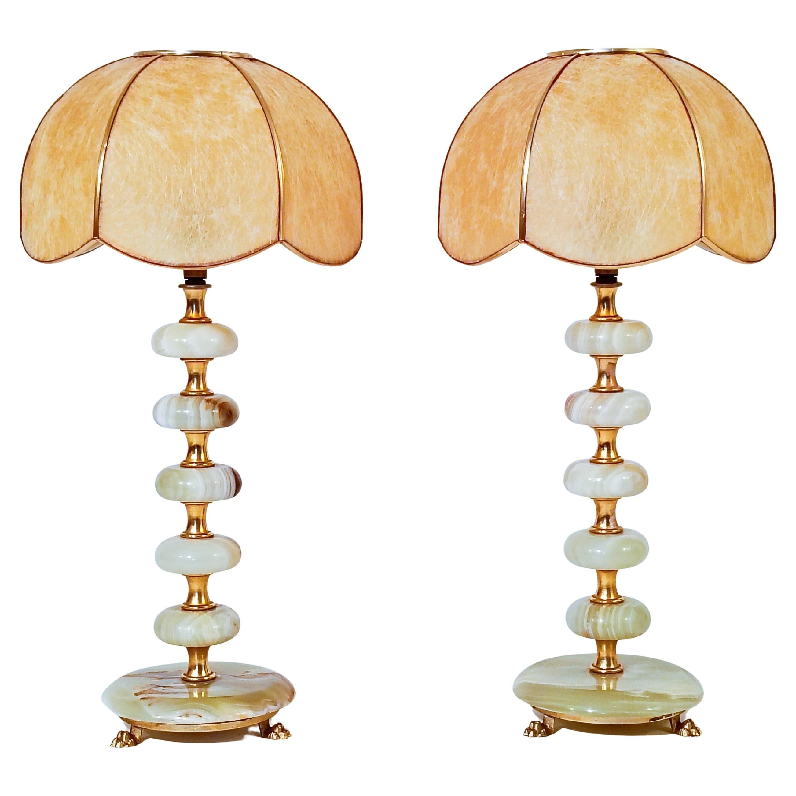 Hollywood Regency. Lampade da tavolo in onice di Maison Honoré, Francia, anni '50 in vendita