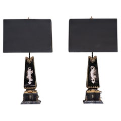 Hollywood Regency, Opaline, Bronze, Painted Table Lamps, France, 1920s