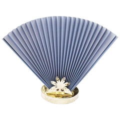 Retro Hollywood Regency or Chinoiserie Accordion Fan Table Lamp in Blue and Gold