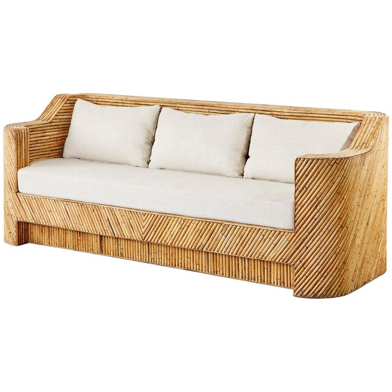 Hollywood Regency Organic Modern Bamboo Rattan Sofa at 1stDibs