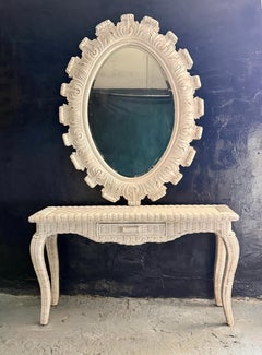 Hollywood Regency Oval Sunburst Mirror with Carved Acanthus Leaf Frame
