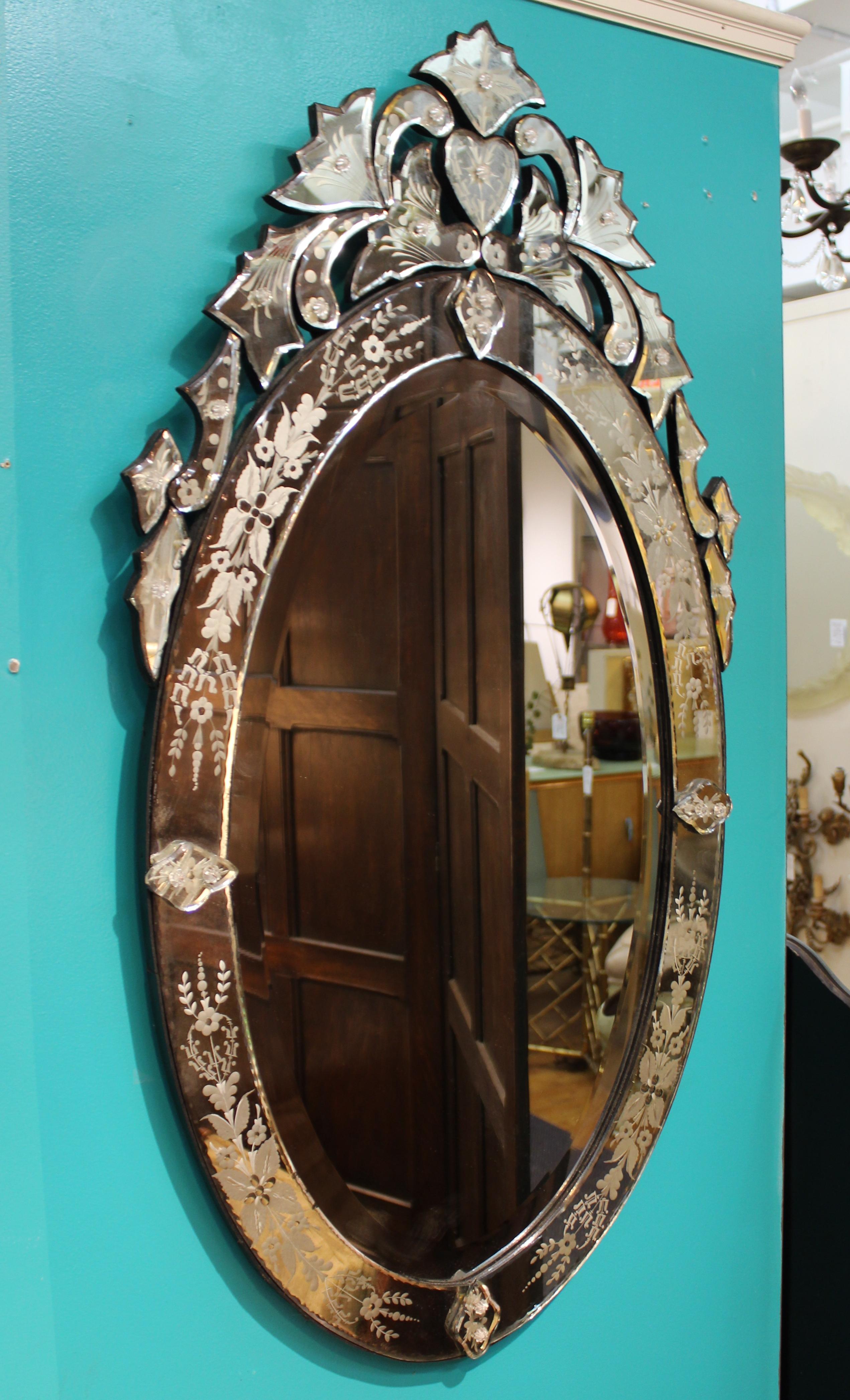 Italian Hollywood Regency Oval Venetian Mirror