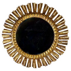 Hollywood Regency Oversized French Giltwood and Gesso Sunburst Wall Mirror