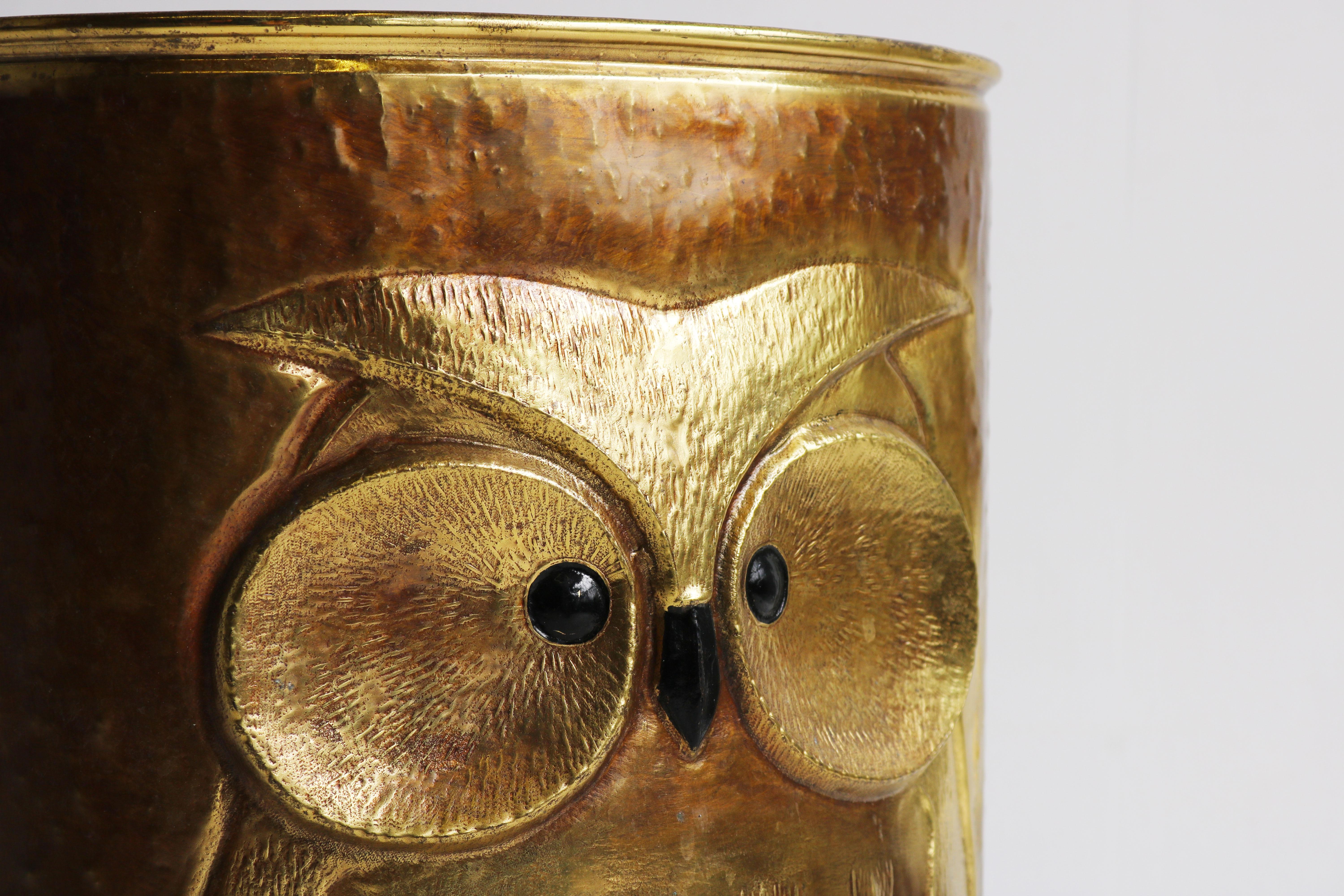 Belgian Hollywood Regency Owl Umbrella Stand Brass by Micap Belgium 1960 Vintage Design