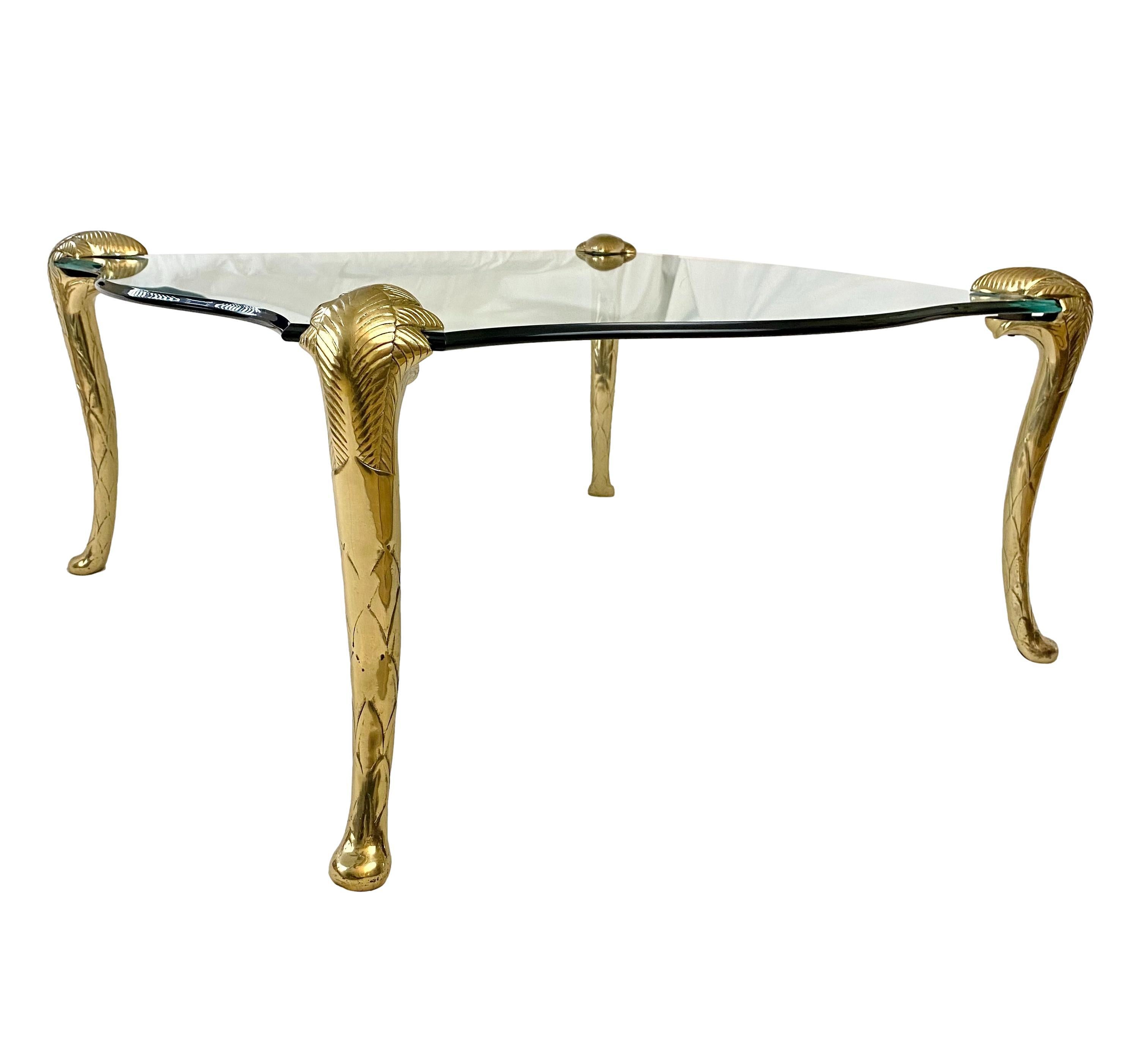 Late 20th Century Hollywood Regency P. E. Guerin Style Brass Floating Glass Coffee Table For Sale