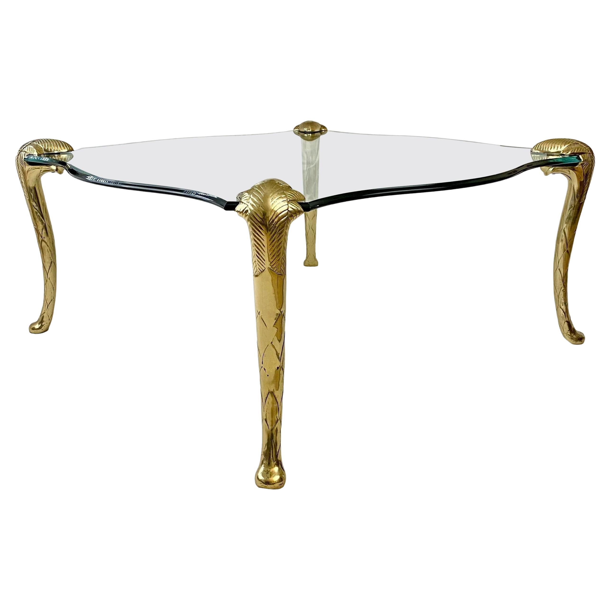 Hollywood Regency P. E. Guerin Style Brass Floating Glass Coffee Table For Sale