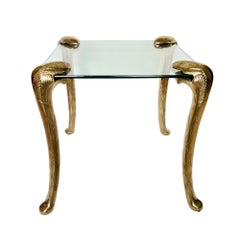 Hollywood Regency P. E. Guerin Style Brass and Glass Side Table, 1970s