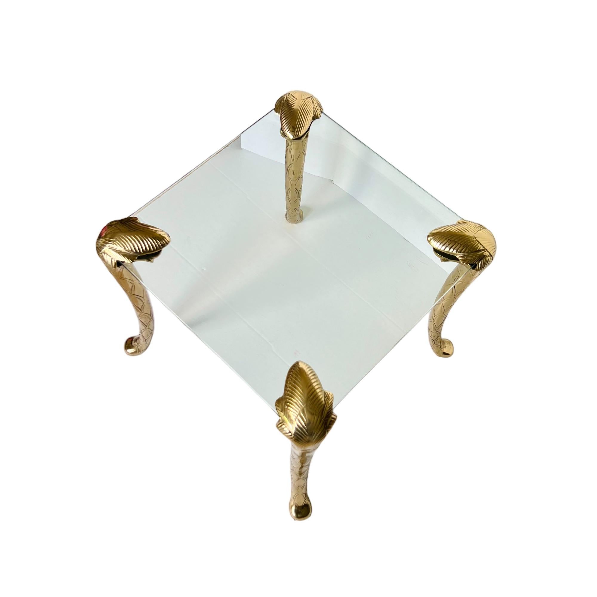 Hollywood Regency P. E. Guerin Style Brass Floating Glass Side Table In Good Condition For Sale In Harlingen, TX