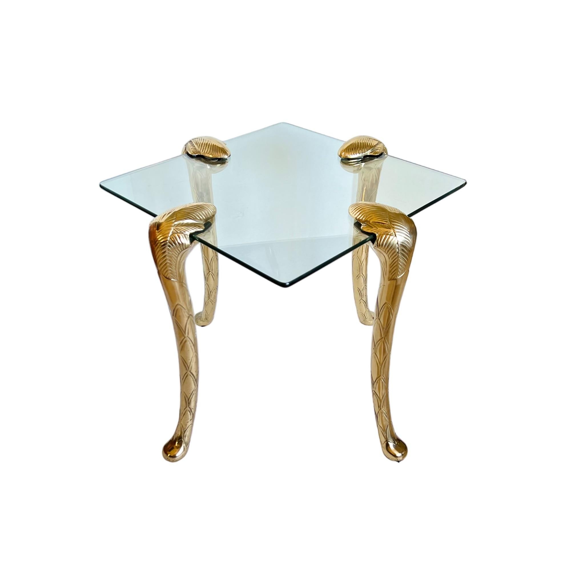 Hollywood Regency P. E. Guerin Style Brass Floating Glass Side Table For Sale 1