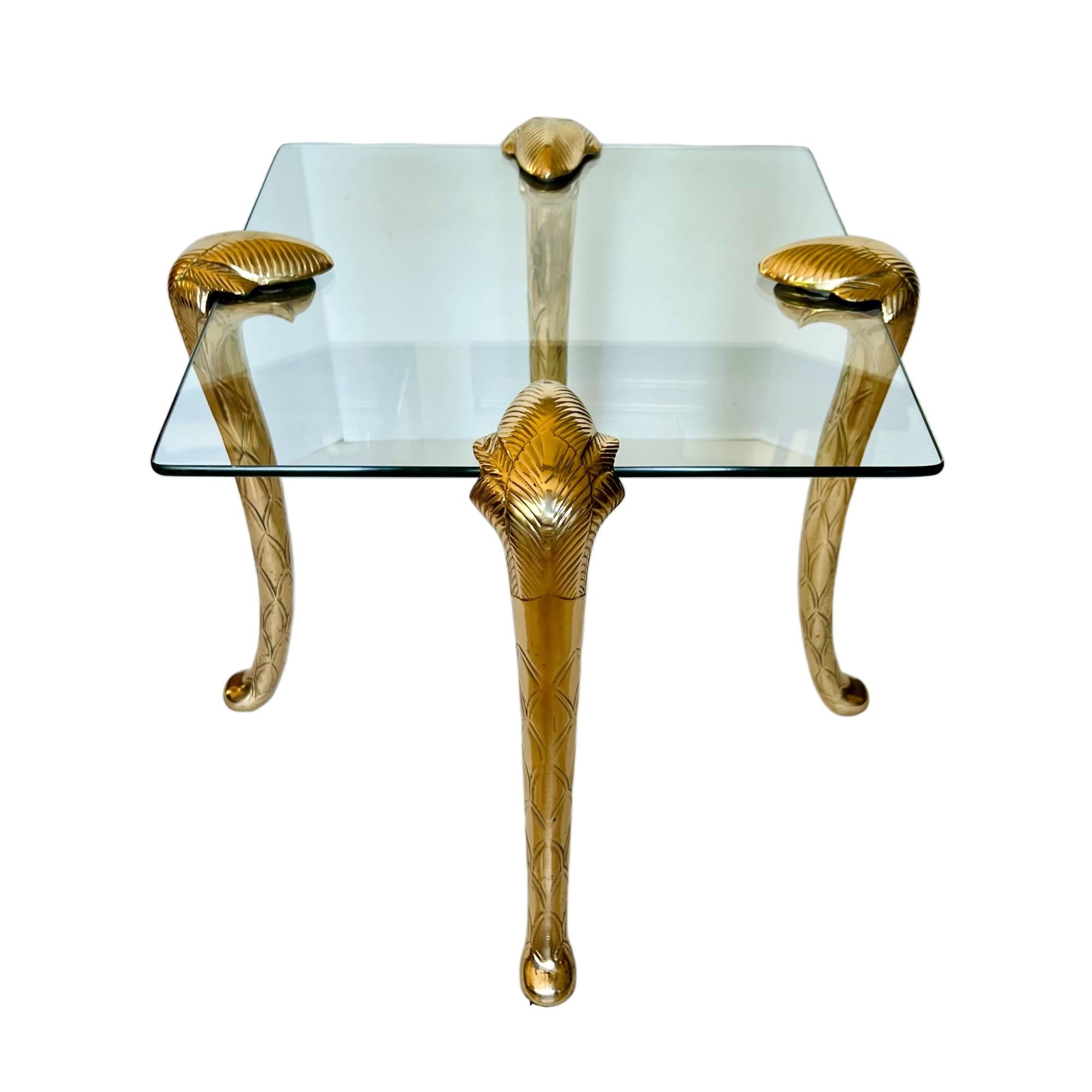 Hollywood Regency P. E. Guerin Style Brass Floating Glass Side Table For Sale 3