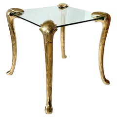 Retro Hollywood Regency P. E. Guerin Style Brass Floating Glass Side Table