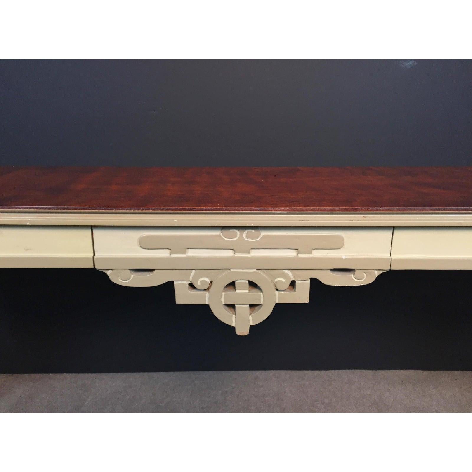 Chinoiserie Lacquered and Burled Wood Console Table For Sale