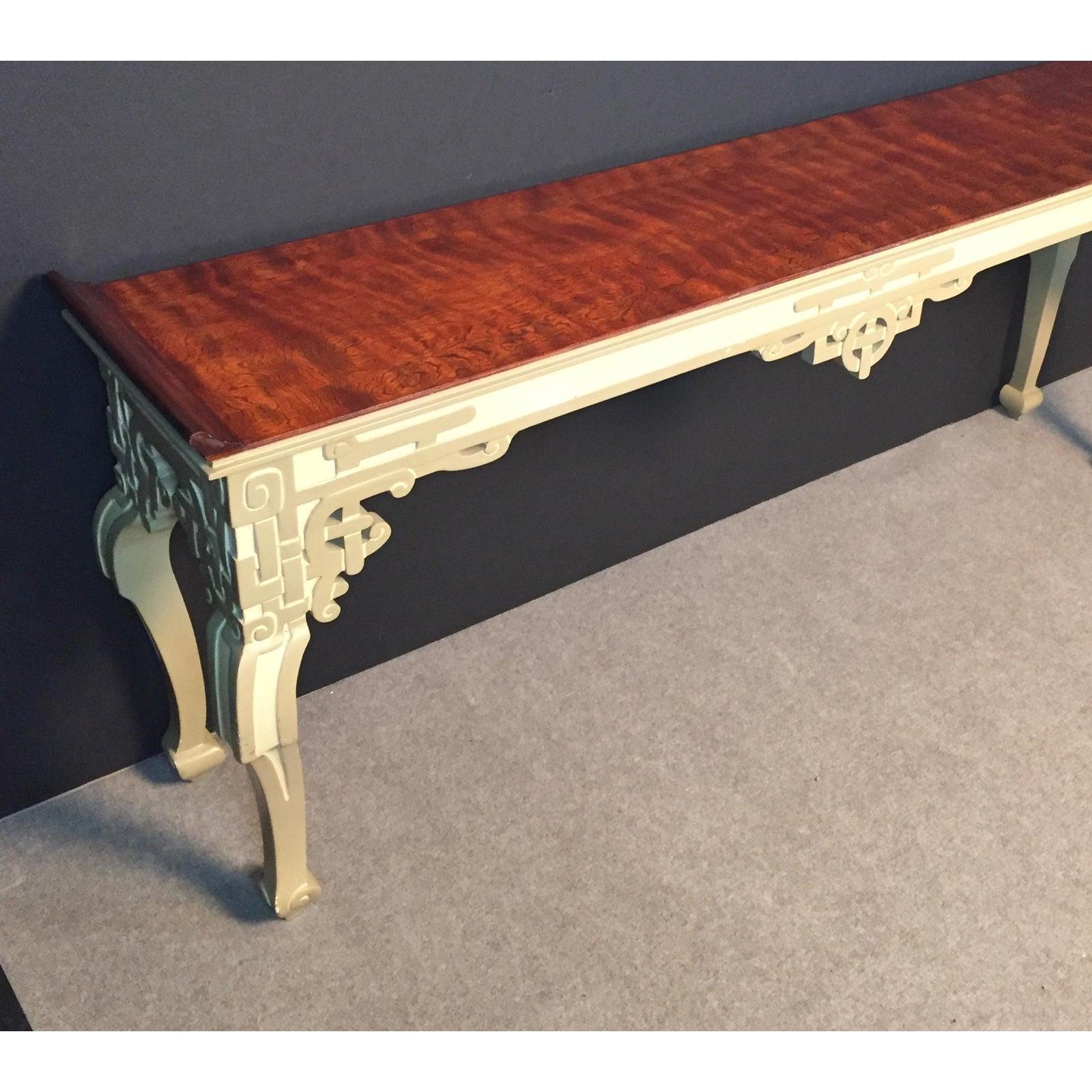 American Lacquered and Burled Wood Console Table For Sale