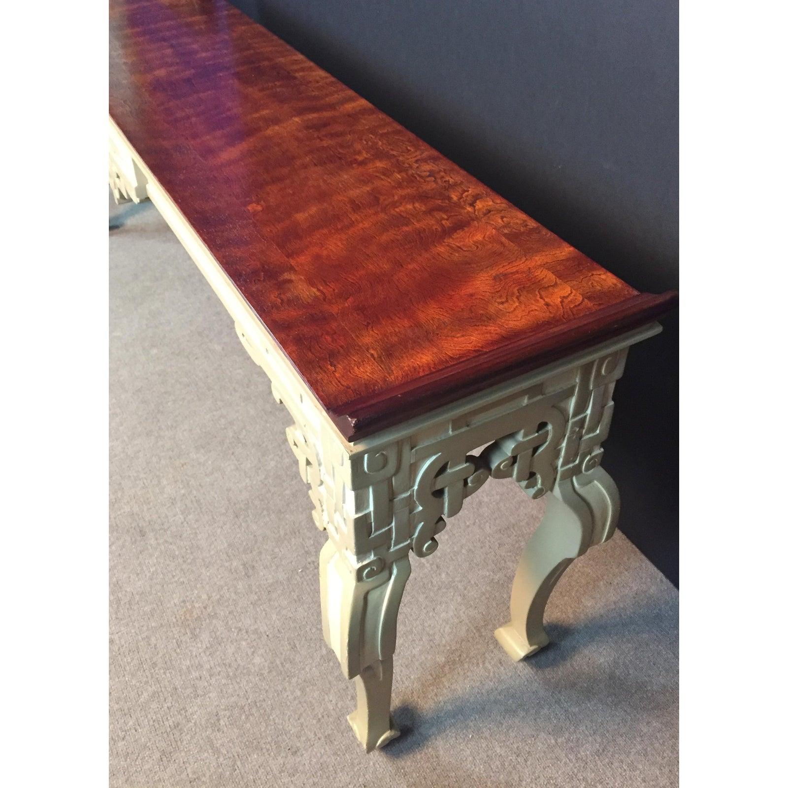 Lacquered and Burled Wood Console Table In Good Condition For Sale In Norwood, NJ