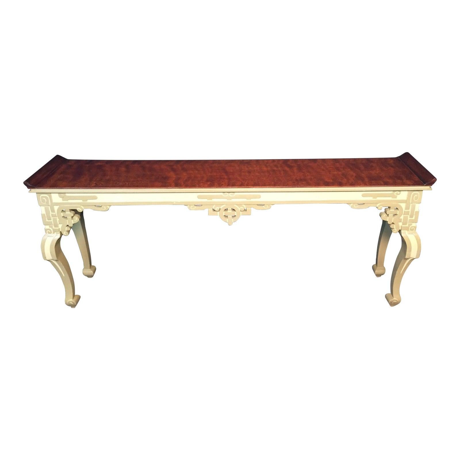 Lacquered and Burled Wood Console Table For Sale