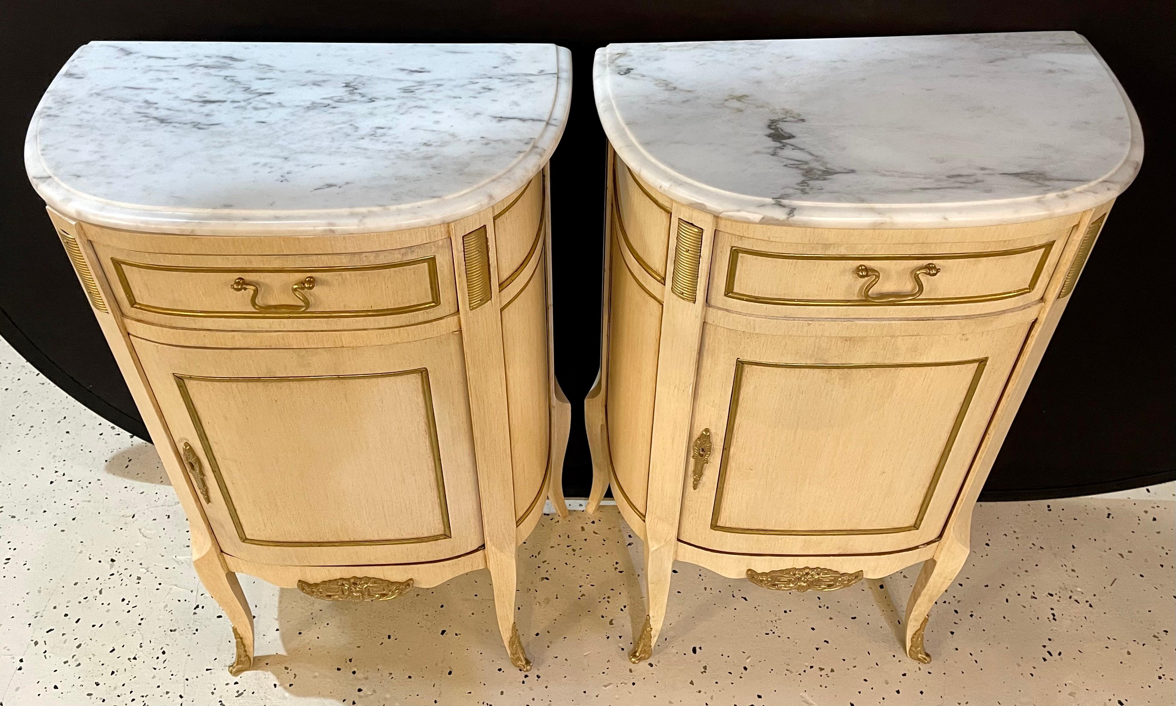 Bronze Hollywood Regency Painted End Tables, Nightstands or Pedestals, a Pair