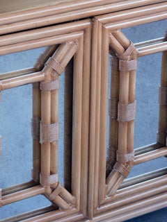 Hollywood Regency Painted Faux Bamboo and Mirrored 2-Door Cabinets