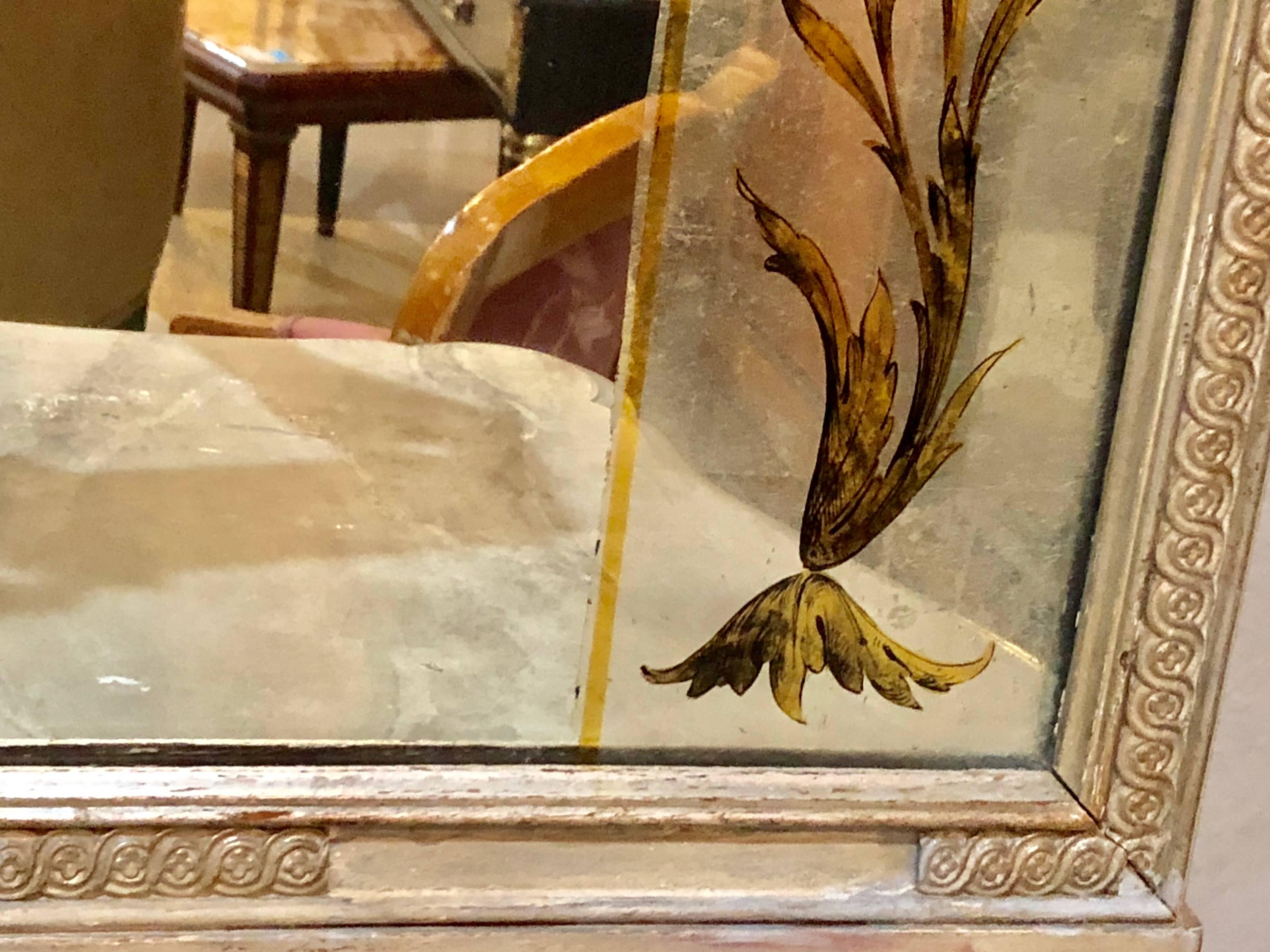 Hollywood Regency Églomisé Gilt Mirror Painted And Carved Frame Manner Of Jansen 1