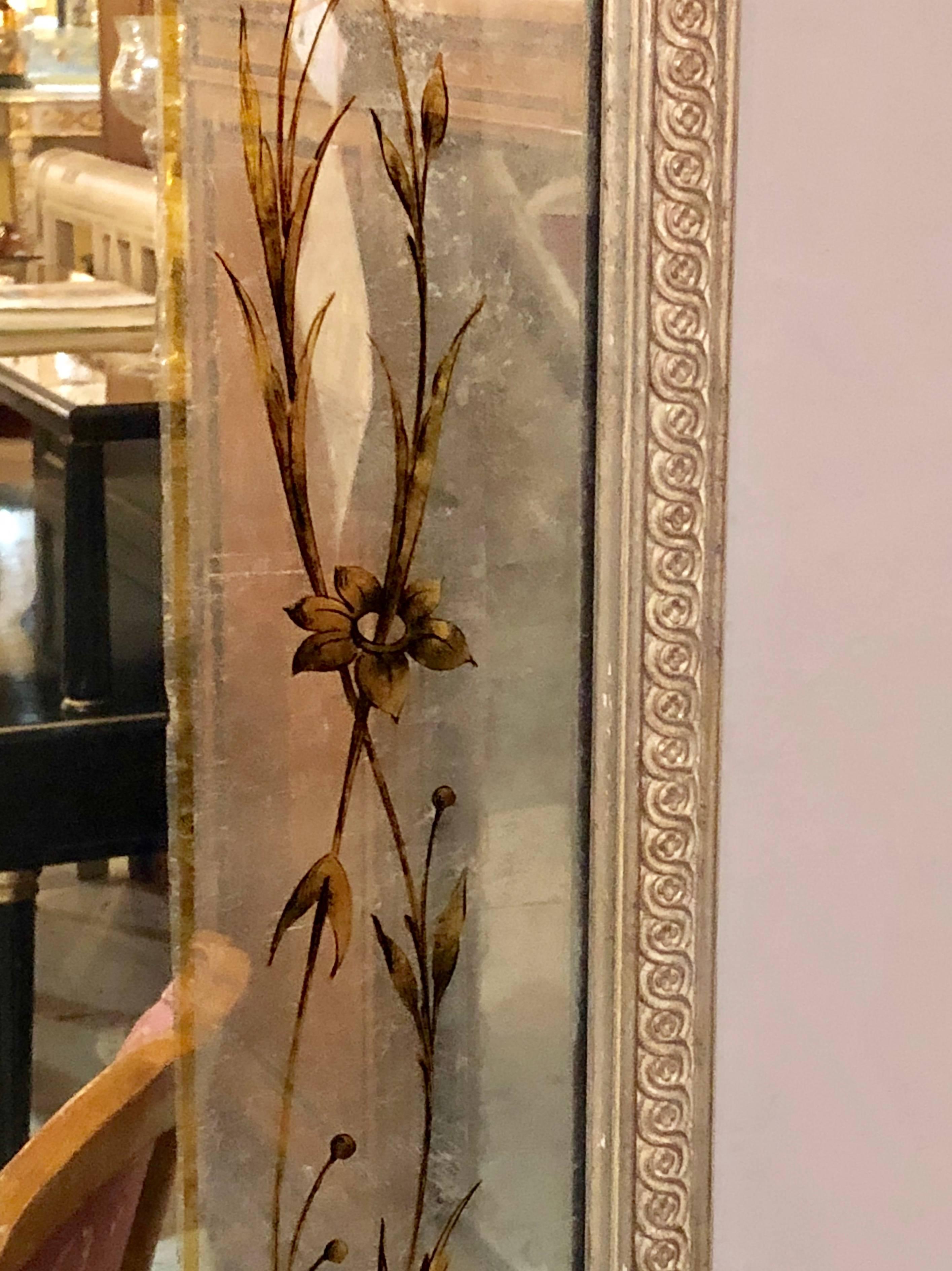 Hollywood Regency Églomisé Gilt Mirror Painted And Carved Frame Manner Of Jansen 3
