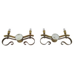 Hollywood Regency Pair French Art Deco 2-lights Large Bronze Sconces 1930s.