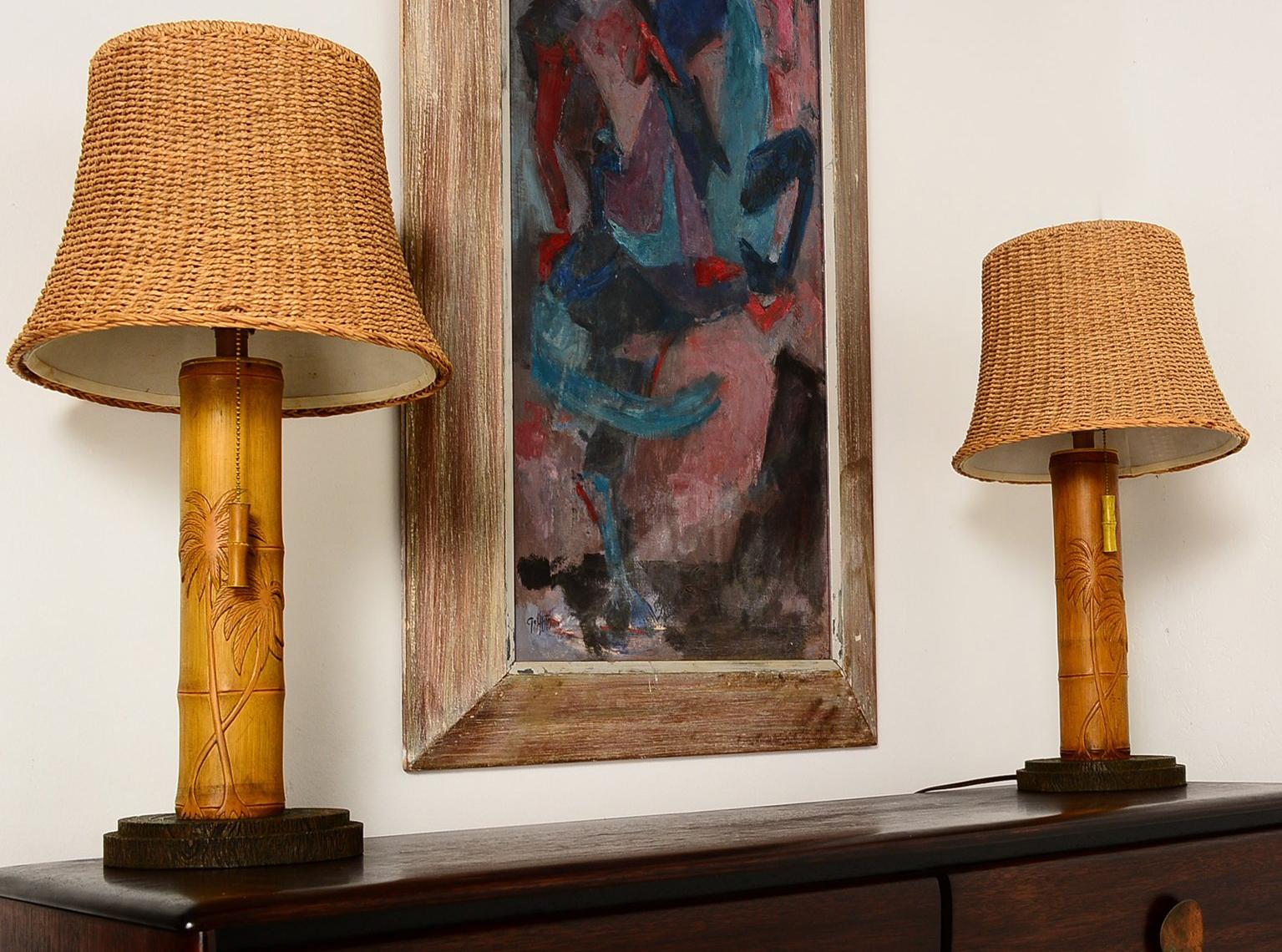 Hollywood Regency Pair of Bamboo Table Lamps 5