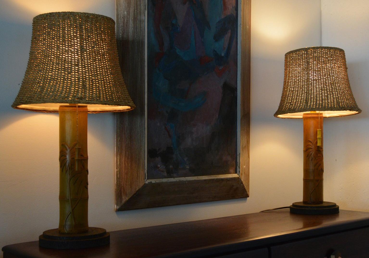 Hollywood Regency Pair of Bamboo Table Lamps 4