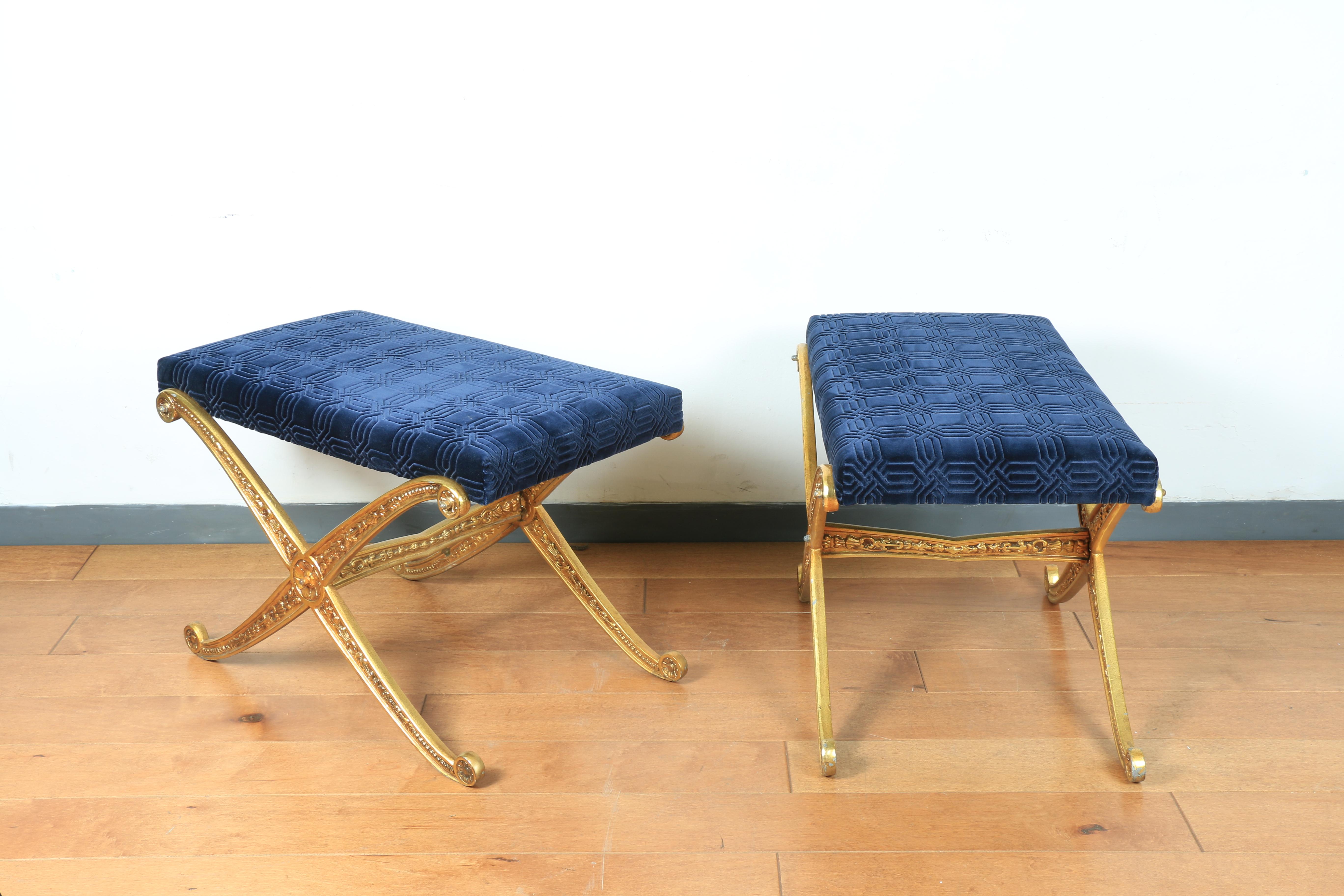 Hollywood Regency Pair of Benches 1