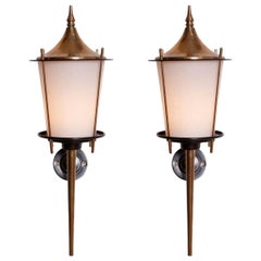 Hollywood Regency Pair of Brass Sconces by Maison Arlus, 1970s