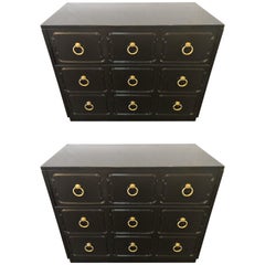 Hollywood Regency Pair of Ebony Refinished Dorothy Draper Style Chests/Commodes