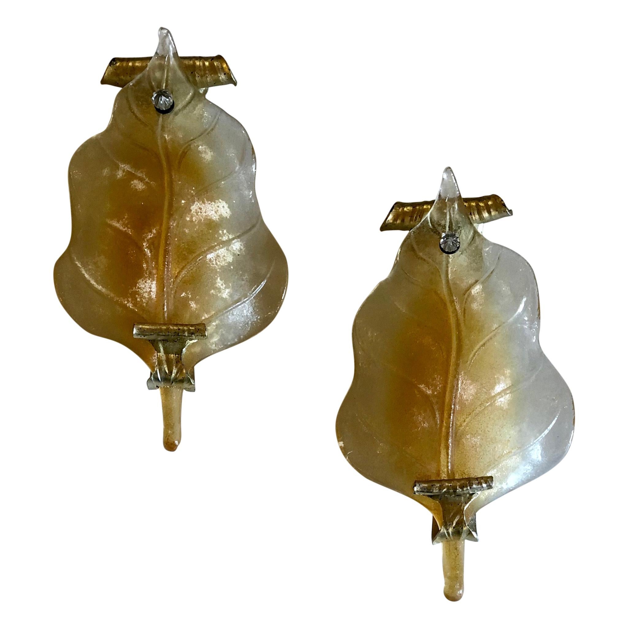 Hollywood Regency Pair of Italian Murano Wall Sconces For Sale